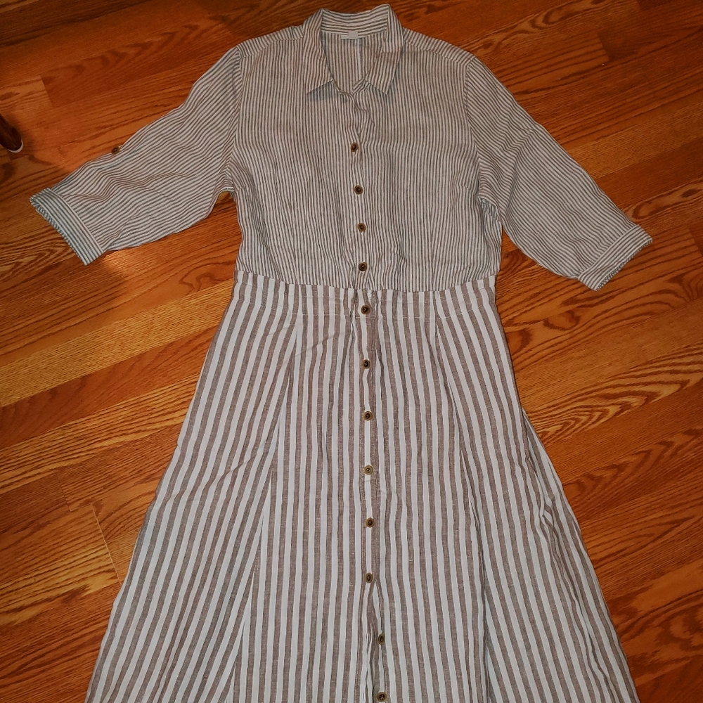 J. JILL LOVE LINEN SHIRT DRESS TAN LARGE